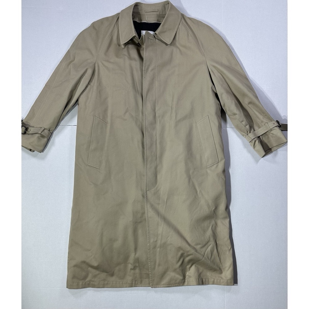 Vintage London Fog Trench Coat Men's 42 Regular Tan Beige Overcoat USA Made
